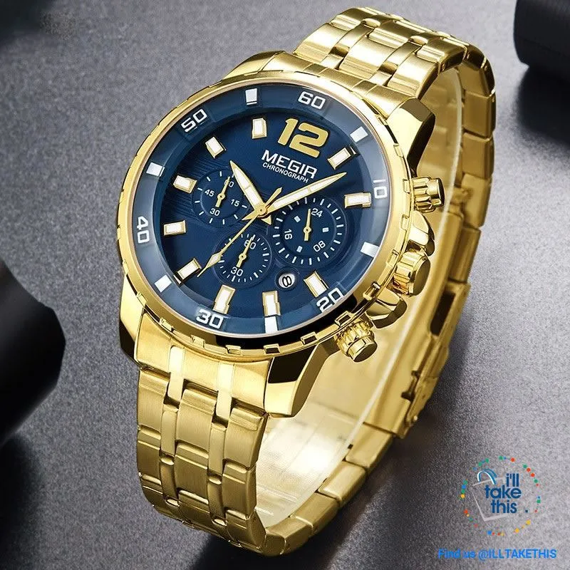 Men's Luxury Business Watches, Stainless Steel Quartz Water-resistant Gold, Silver/White or Black