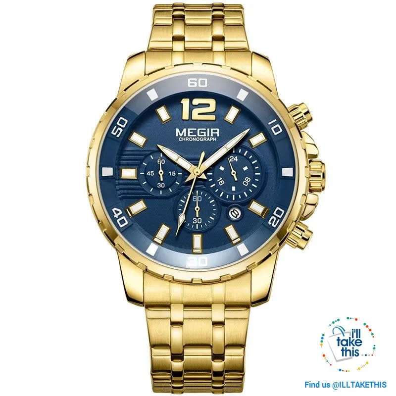 Men's Luxury Business Watches, Stainless Steel Quartz Water-resistant Gold, Silver/White or Black
