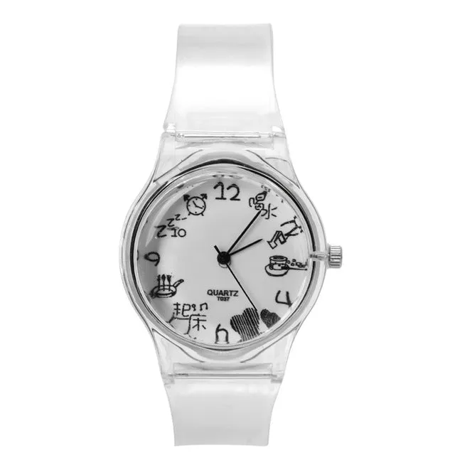 Novelty Watches Cartoon 13 Styles in a Sport Watch with Transparent Plastic Band for Boy or Girl