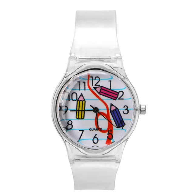 Novelty Watches Cartoon 13 Styles in a Sport Watch with Transparent Plastic Band for Boy or Girl