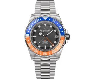 Oceaneva Men's GMT Automatic Deep Marine Explorer 1250M Pro Diver Blue Orange Bezel Watch