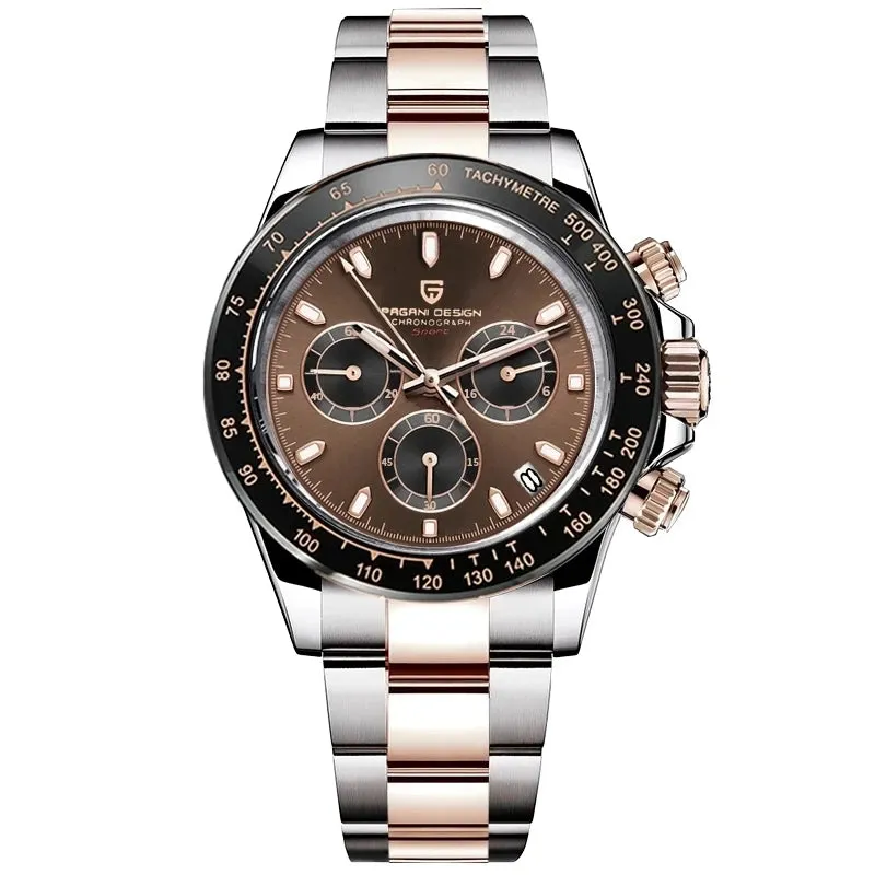 PAGANI DESIGN Black Mens Quartz Watch. Chronograph Sports Waterproof Luminous