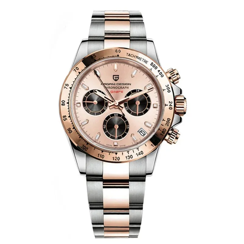 PAGANI DESIGN Black Mens Quartz Watch. Chronograph Sports Waterproof Luminous