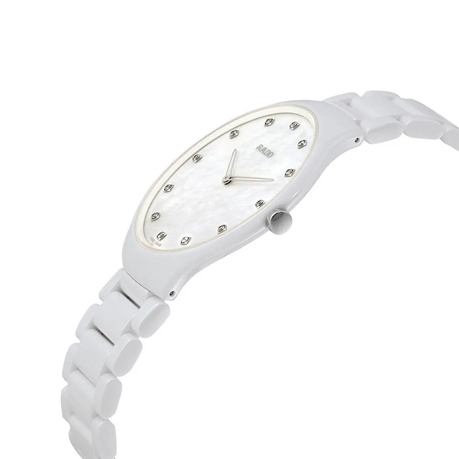 Rado True Thinline Mother of Pearl Dial White Ceramic Ladies Watch R27957912