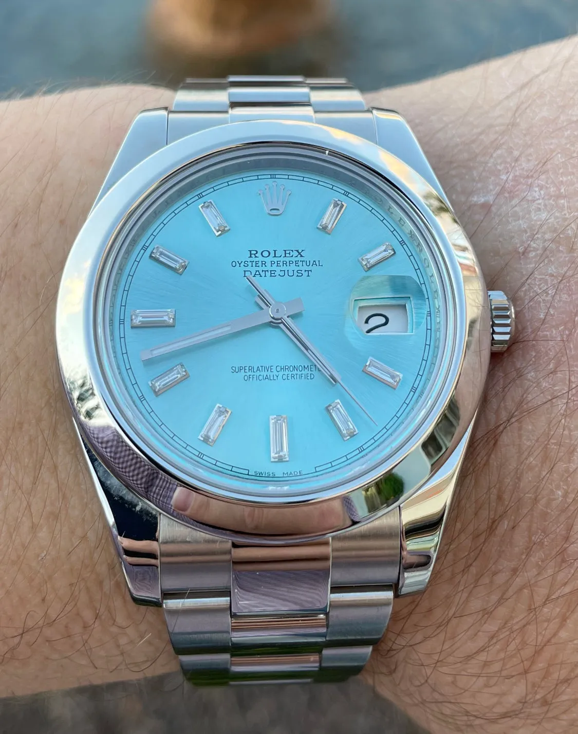 Rolex Datejust 41mm 116300 Stainless Steel Mens or Women’s Watch Refinished Ice Blue Diamond Dial Mint