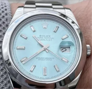 Rolex Datejust 41mm 116300 Stainless Steel Mens or Women’s Watch Refinished Ice Blue Diamond Dial Mint