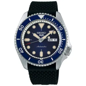 Seiko Mens Automatic 5 Sports Silicone Band Blue Dial Stainless Steel Watch - SRPD93