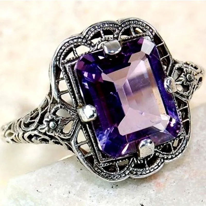 Silver Diamond Sapphire Engagement Ring