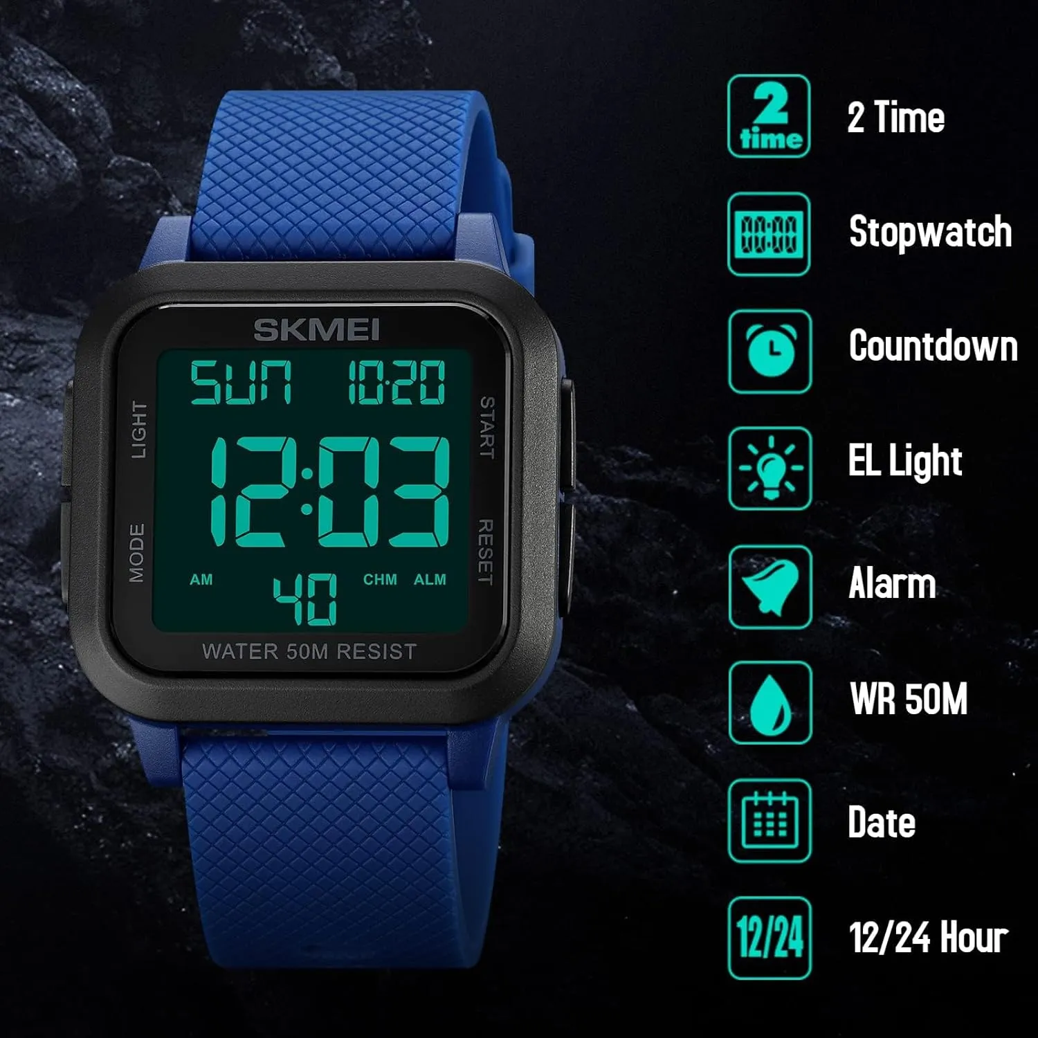 SKMEI Men Digital Sports Watch Ultra-Thin Large Face Waterproof Wrist Watches for Men with Stopwatch Countdown Timer Alarm Function Dual Time LED Back Light