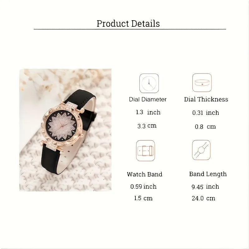 Sparkling Rhinestone Watch Set Flower Fashion Quartz Wrist Watch  Bracelet  Perfect Gift for Mom