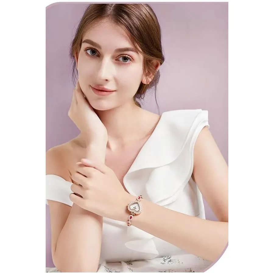 SweetHeart Pink Crystal Heart-Shaped Bracelet Watch