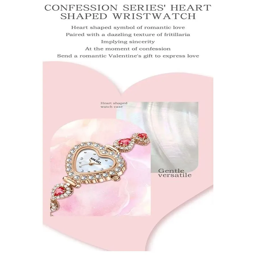 SweetHeart Pink Crystal Heart-Shaped Bracelet Watch