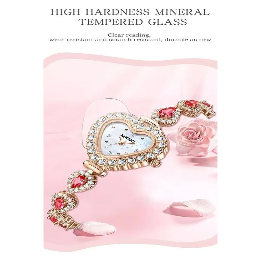 SweetHeart Pink Crystal Heart-Shaped Bracelet Watch