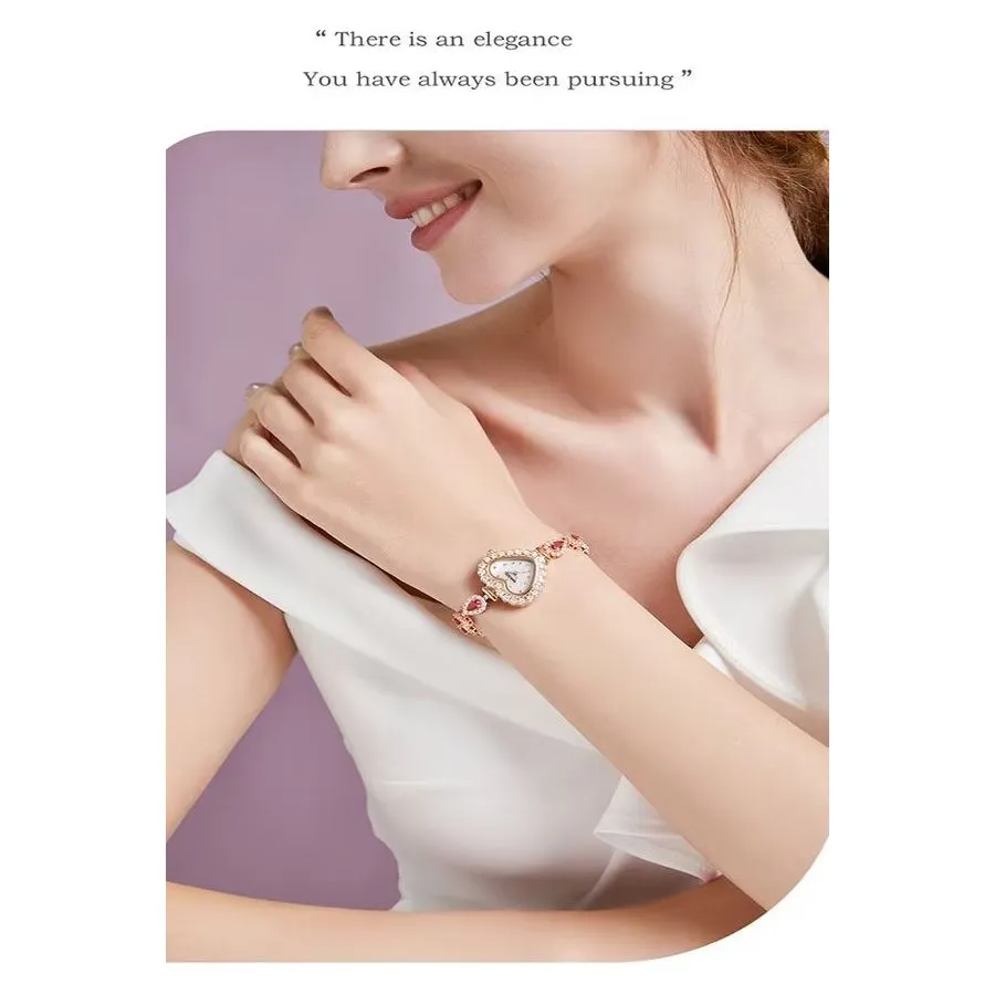 SweetHeart Pink Crystal Heart-Shaped Bracelet Watch