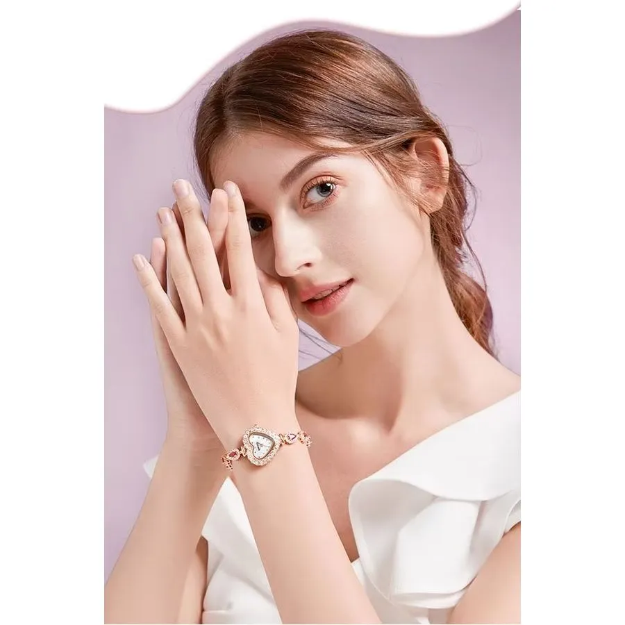 SweetHeart Pink Crystal Heart-Shaped Bracelet Watch