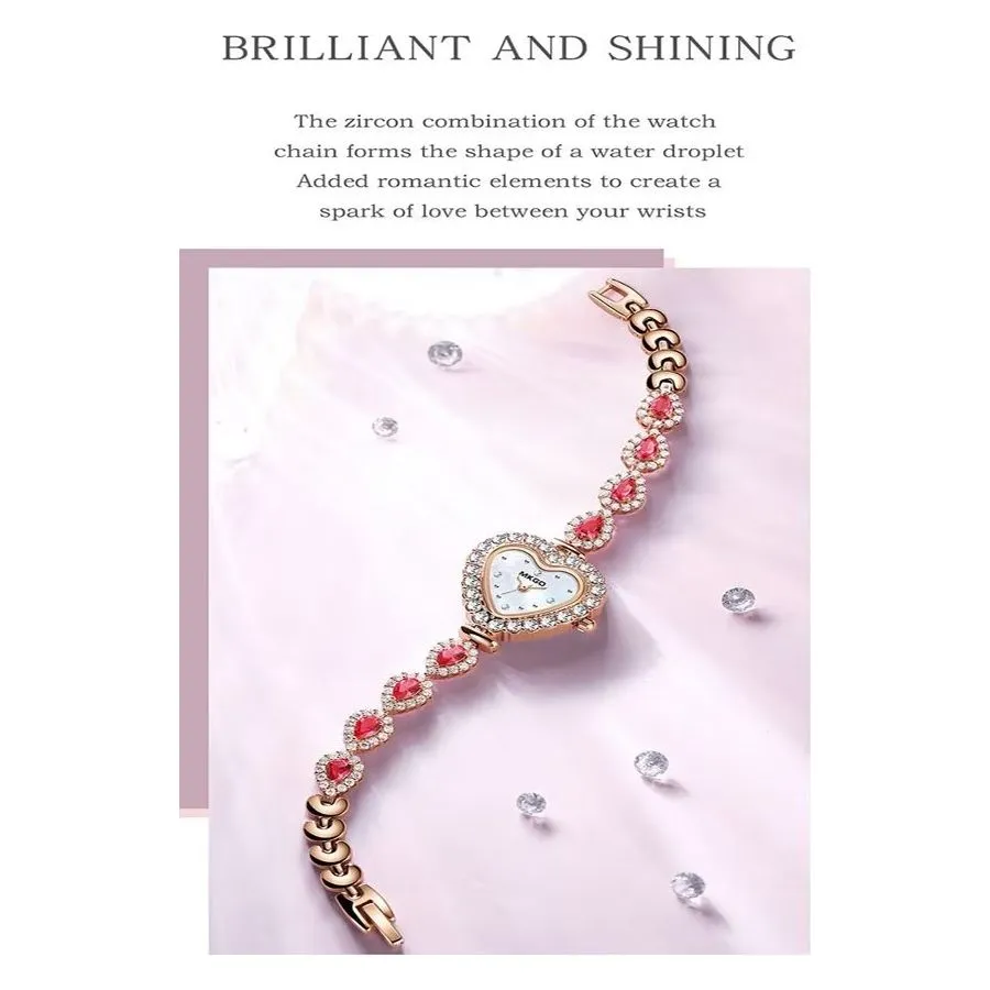 SweetHeart Pink Crystal Heart-Shaped Bracelet Watch
