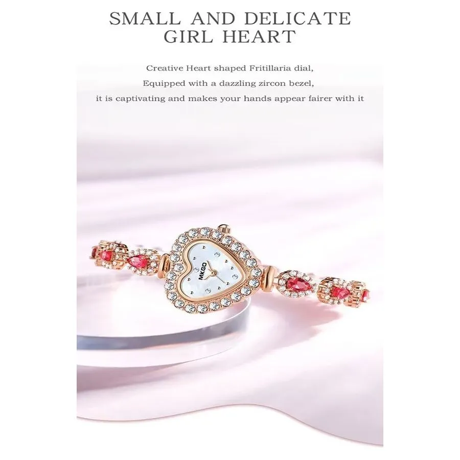 SweetHeart Pink Crystal Heart-Shaped Bracelet Watch