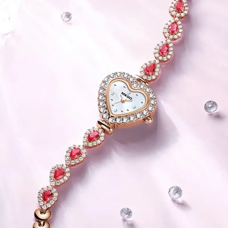 SweetHeart Pink Crystal Heart-Shaped Bracelet Watch