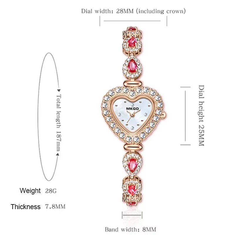 SweetHeart Pink Crystal Heart-Shaped Bracelet Watch