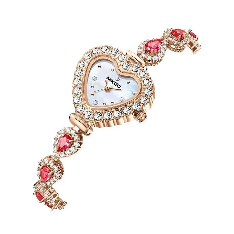 SweetHeart Pink Crystal Heart-Shaped Bracelet Watch