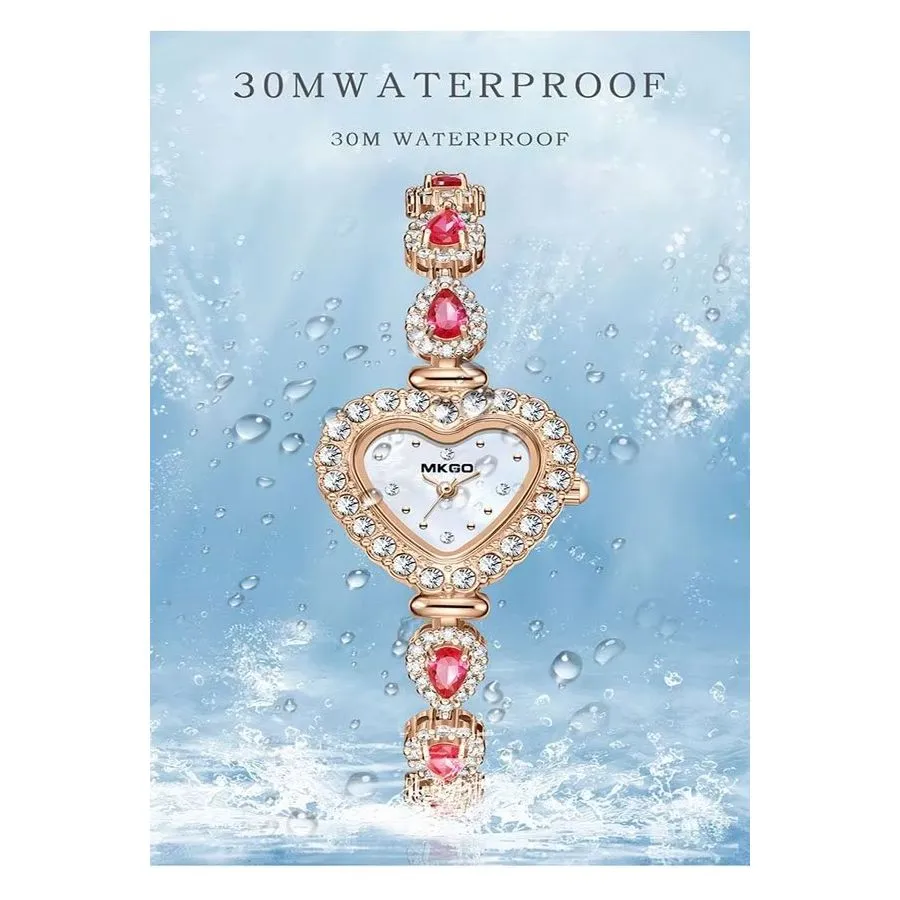 SweetHeart Pink Crystal Heart-Shaped Bracelet Watch