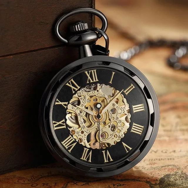 Unisex Antique Skeleton Mechanical Steampunk Pocket Fob Watch