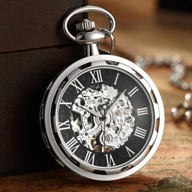 Unisex Antique Skeleton Mechanical Steampunk Pocket Fob Watch