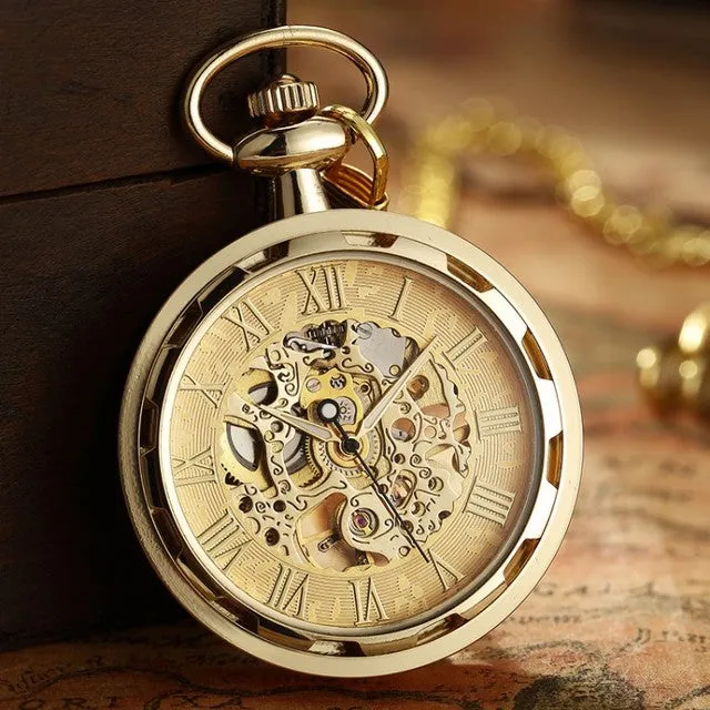 Unisex Antique Skeleton Mechanical Steampunk Pocket Fob Watch