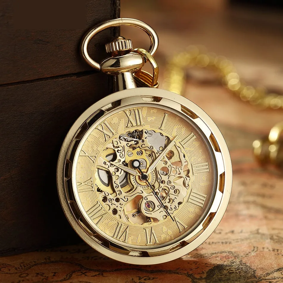 Unisex Antique Skeleton Mechanical Steampunk Pocket Fob Watch