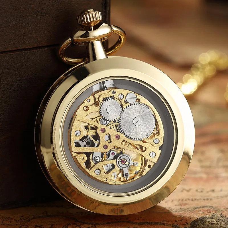 Unisex Antique Skeleton Mechanical Steampunk Pocket Fob Watch