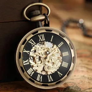 Unisex Antique Skeleton Mechanical Steampunk Pocket Fob Watch