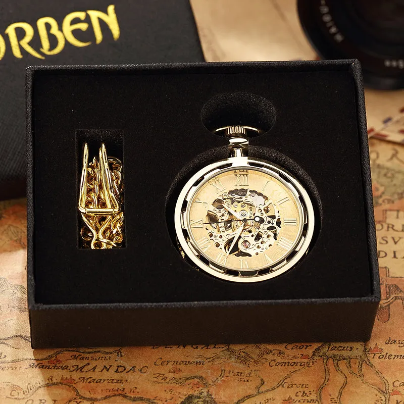 Unisex Antique Skeleton Mechanical Steampunk Pocket Fob Watch