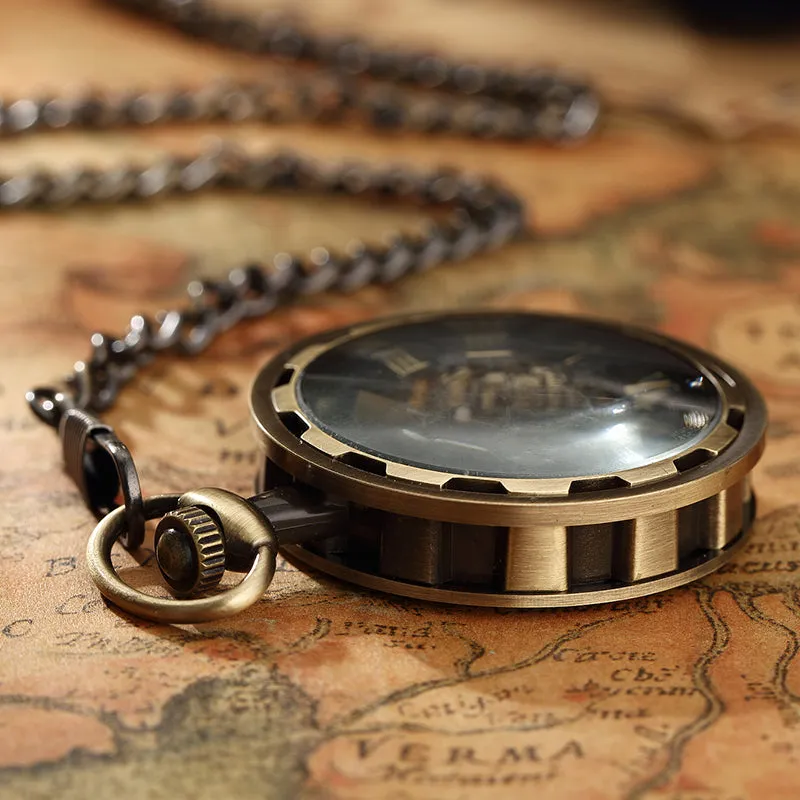 Unisex Antique Skeleton Mechanical Steampunk Pocket Fob Watch
