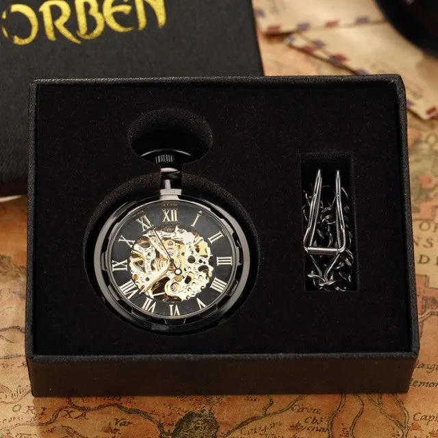 Unisex Antique Skeleton Mechanical Steampunk Pocket Fob Watch