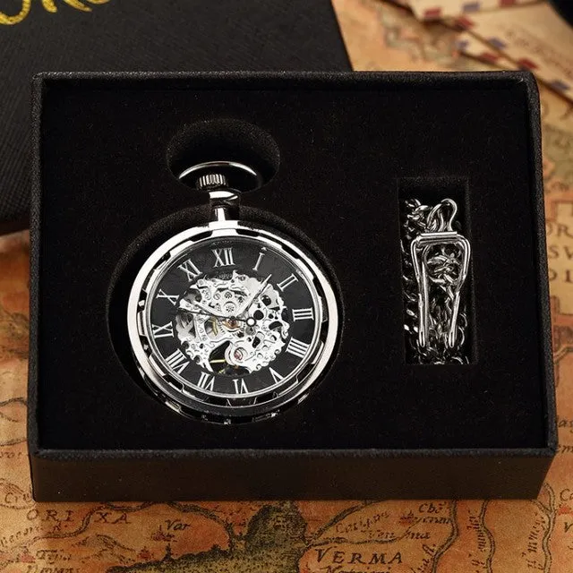 Unisex Antique Skeleton Mechanical Steampunk Pocket Fob Watch
