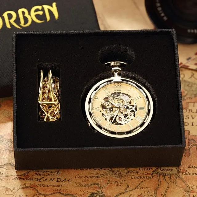 Unisex Antique Skeleton Mechanical Steampunk Pocket Fob Watch