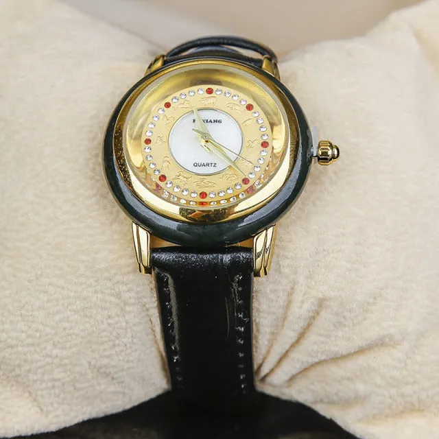 Unisex Fashion Natural Jade Stone Quartz Movement Waterproof Watch