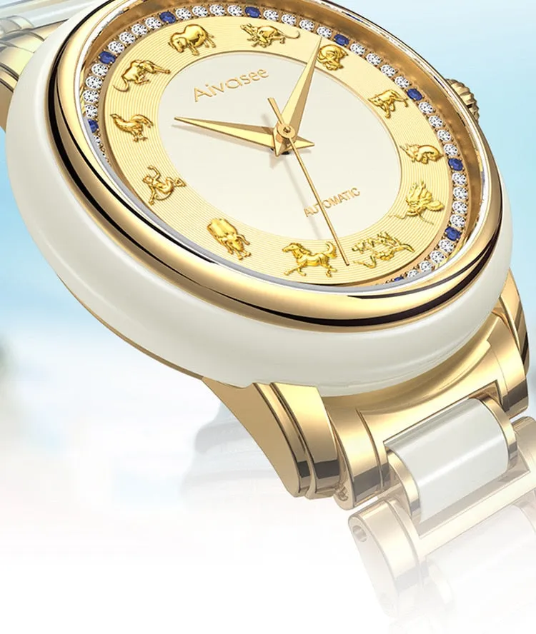 Unisex Fashion Sapphire Zodiac Scale Automatic Mechanical Watch