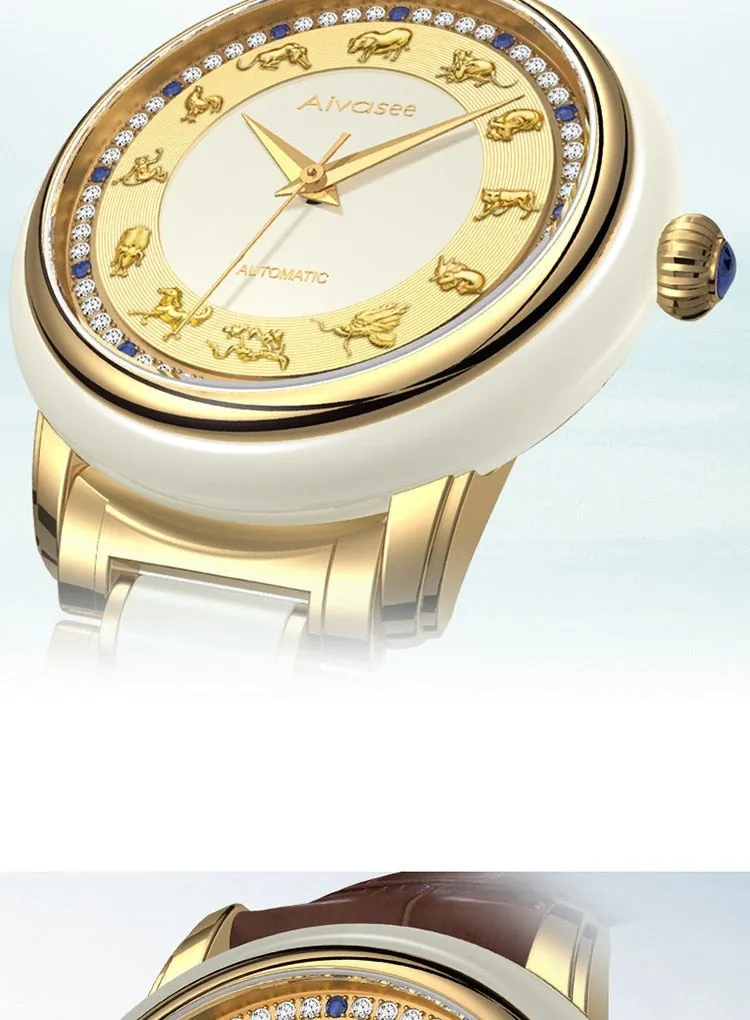 Unisex Fashion Sapphire Zodiac Scale Automatic Mechanical Watch