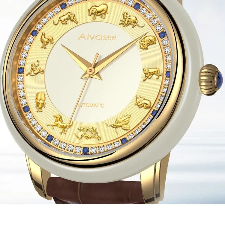 Unisex Fashion Sapphire Zodiac Scale Automatic Mechanical Watch