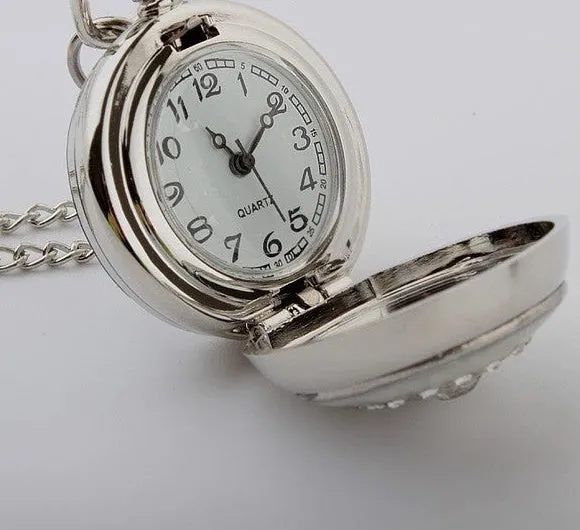 Unisex Retro Crystal Necklace Pendant Chain Quartz Pocket Watch