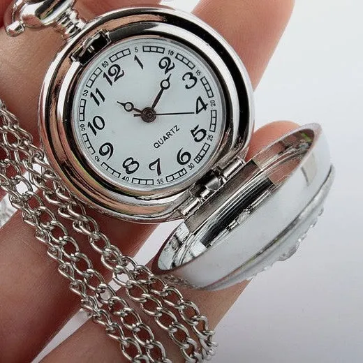 Unisex Retro Crystal Necklace Pendant Chain Quartz Pocket Watch