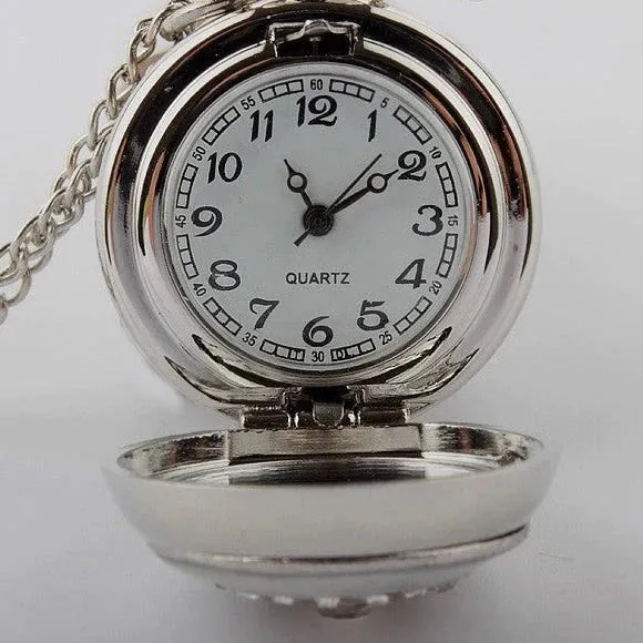 Unisex Retro Crystal Necklace Pendant Chain Quartz Pocket Watch