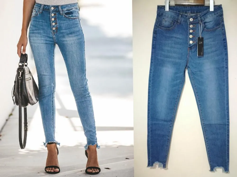 Women High Waist Jeans Stretch Pants Push Up Skinny Denim Trousers