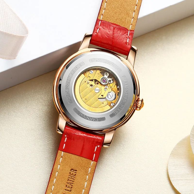 Women's Automatic Mechanical Skeleton Leather Water Resistant Wrist Watch
