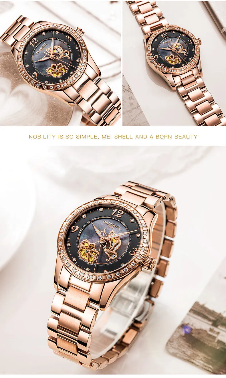 Women's Casual Luminous Automatic Skeleton Mechanical Wrist Watch