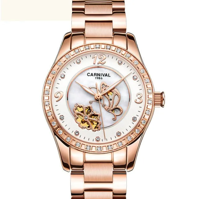 Women's Casual Luminous Automatic Skeleton Mechanical Wrist Watch