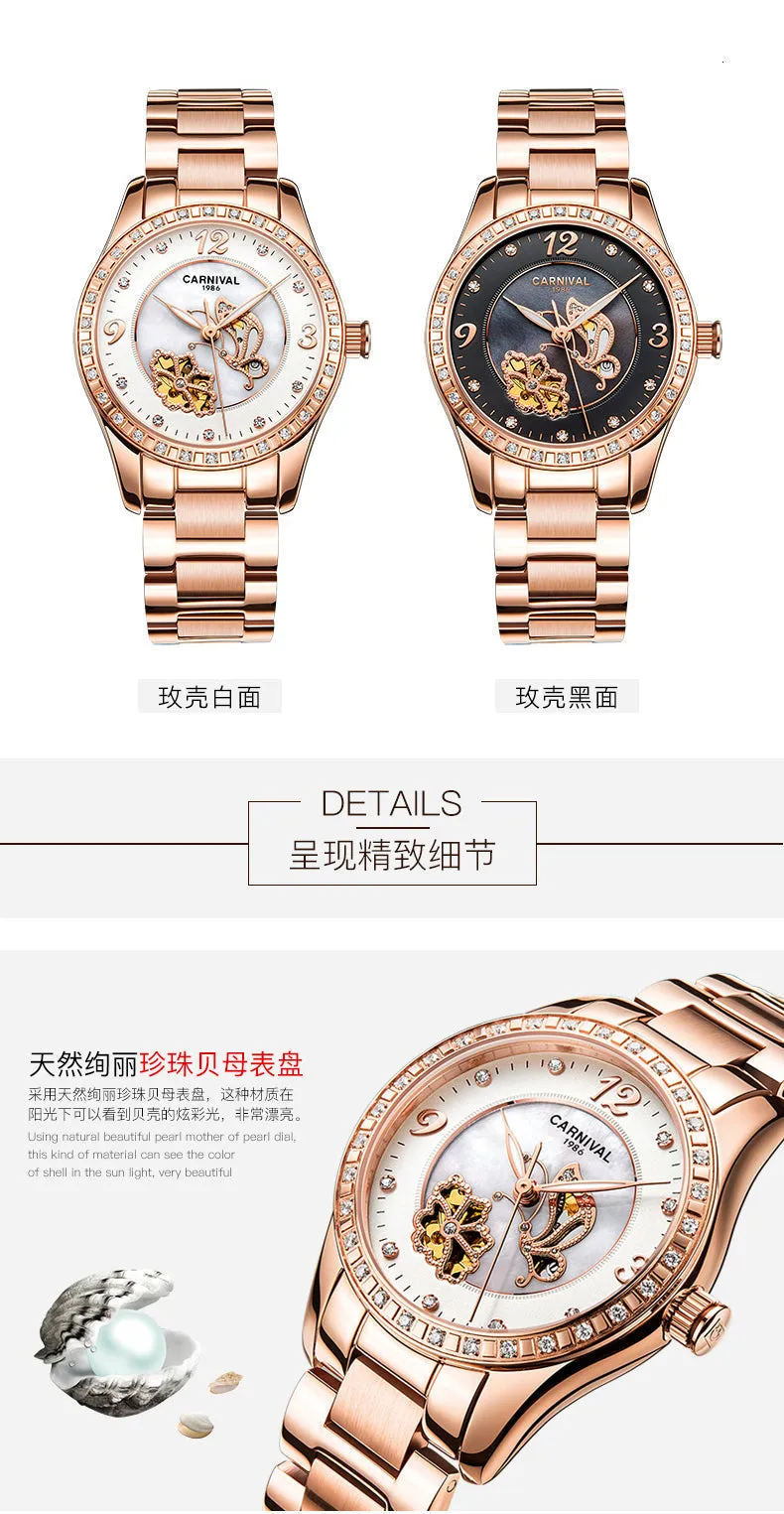 Women's Casual Luminous Automatic Skeleton Mechanical Wrist Watch