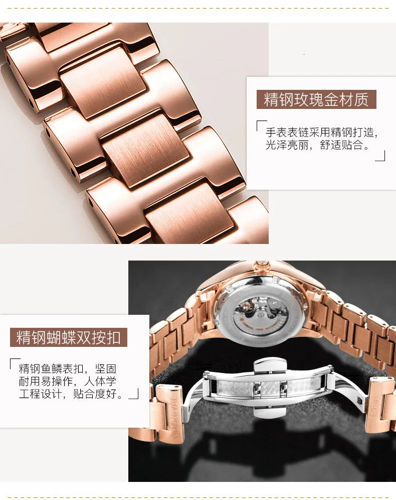 Women's Casual Luminous Automatic Skeleton Mechanical Wrist Watch