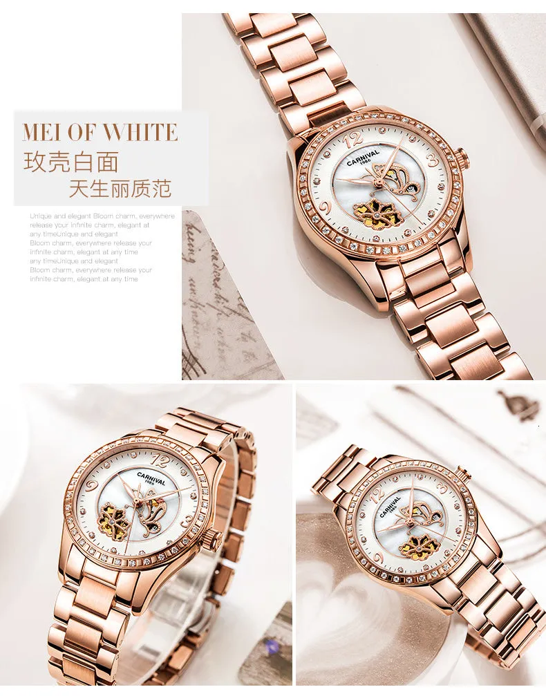 Women's Casual Luminous Automatic Skeleton Mechanical Wrist Watch